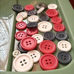 Assorted Red, Black, and White vintage Buttons